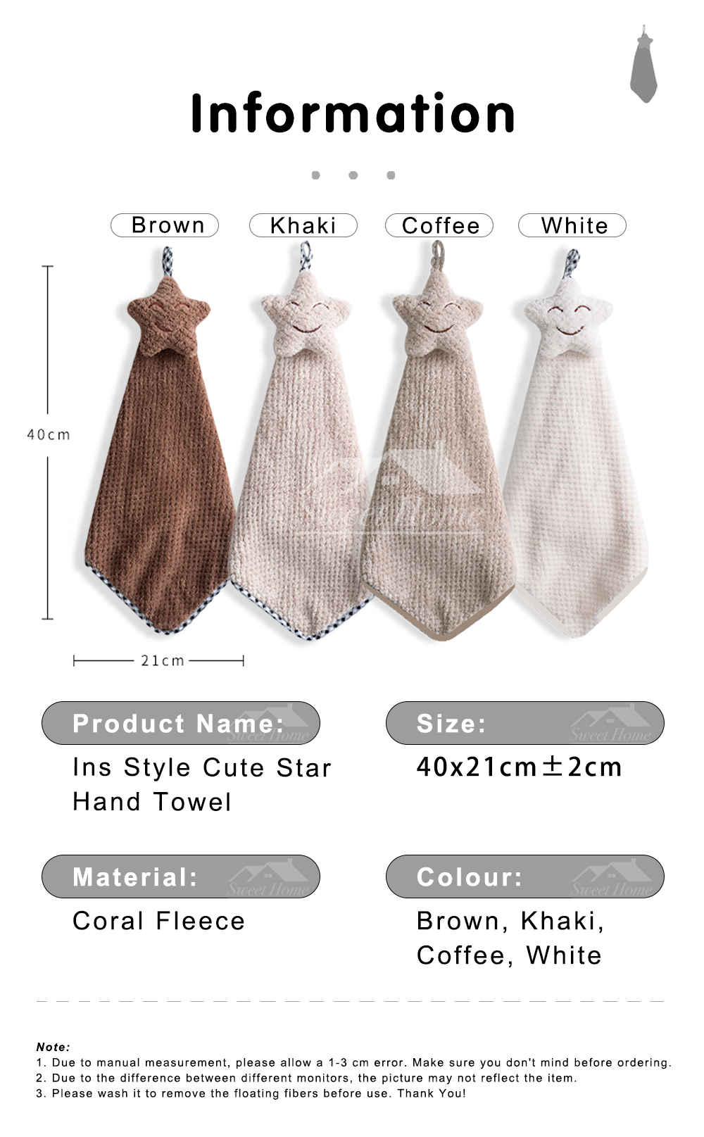 Mix Colour Ins Style Cute Star Hand Towel-8